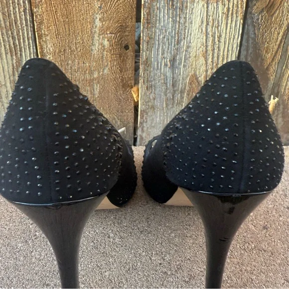 White House Black Market Black Open Toe Jewel Stiletto Heels Pumps Shoes Size 9 - Picture 4 of 10